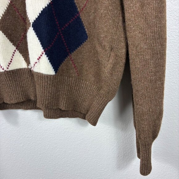 Ami Alexandre Mattiussi Argyle V Neck Sweater Camel Size Medium Preppy - Picture 4 of 7